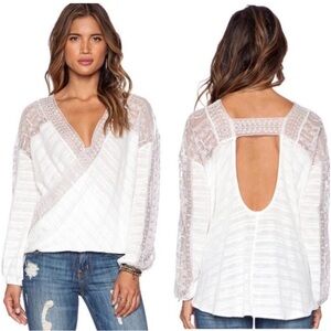 Free People White and Lavender Lace Women's Top